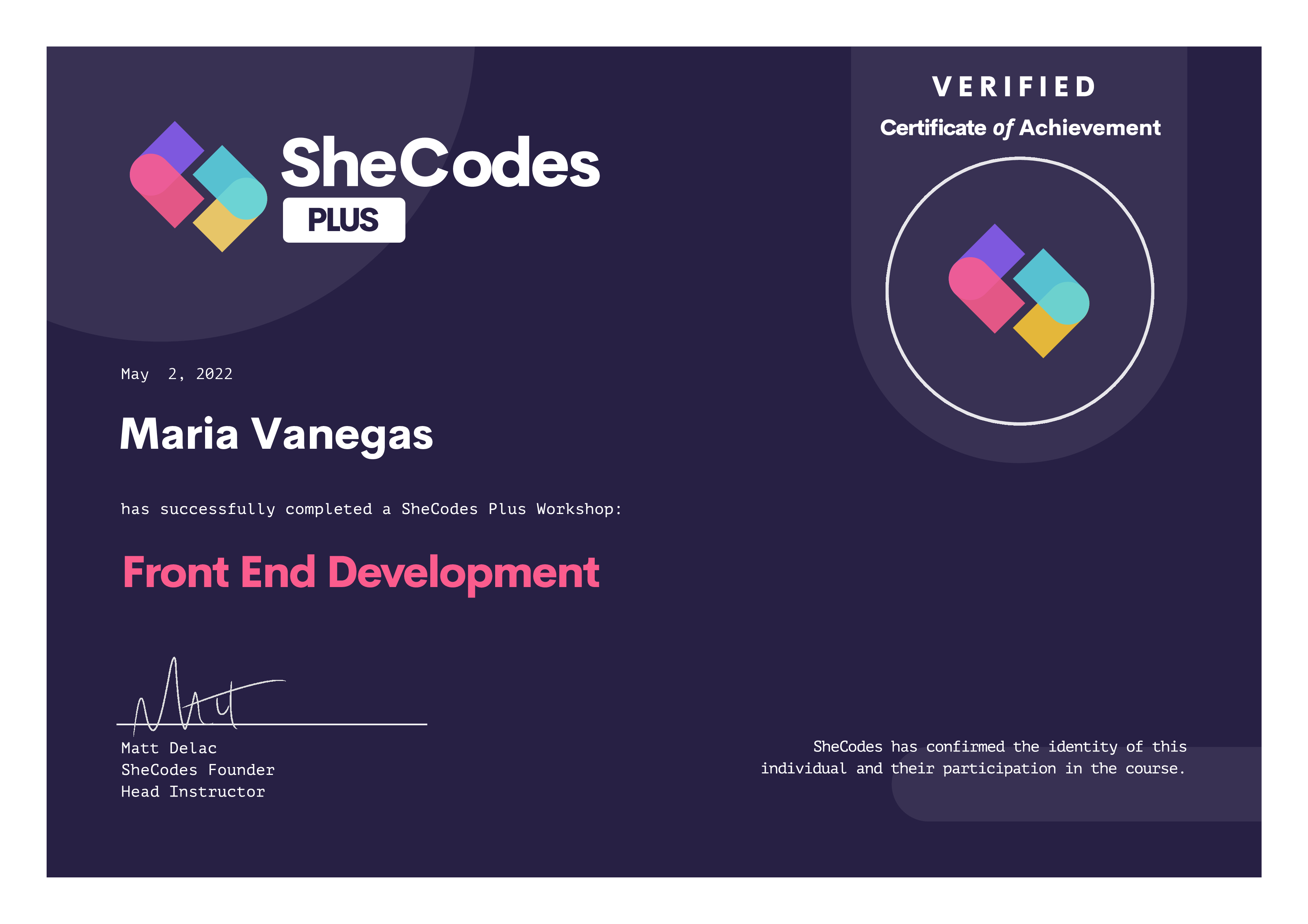 SheCodes Plus Certification